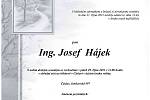 Smuteční oznámení: Ing. Josef Hájek.