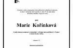 Smuteční parte: Marie Kořínková.