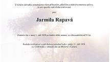 Smuteční parte: Jarmila Rapavá.