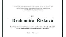 Smuteční parte: Drahomíra Řízková.