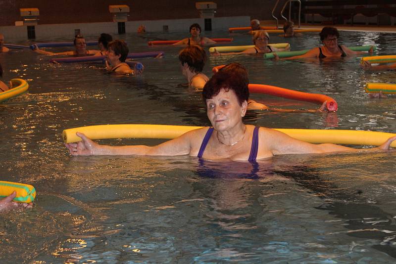 Zdravotní cvičení pod vedením Karly Fialové v krytém bazénu v Kutné Hoře.