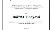 Smuteční parte: Božena Bodyová.