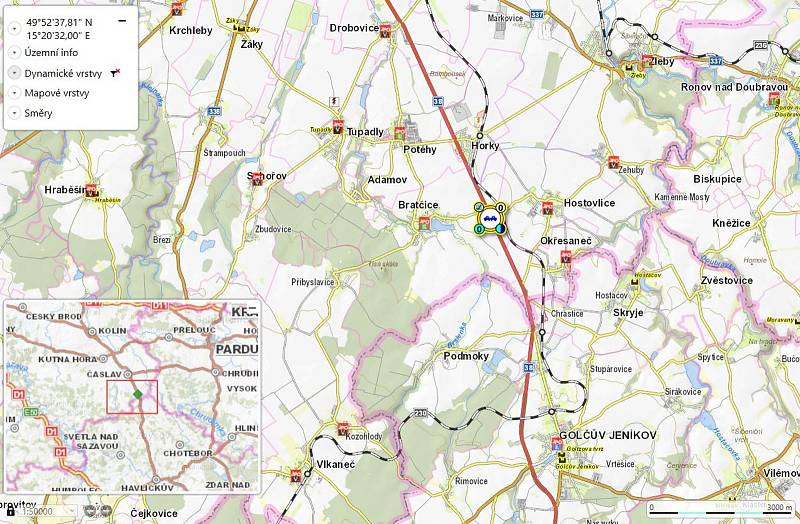 Dopravní nehoda osobního a nákladního automobilu na silnici I/38 v katastru obce Bratčice v úterý 8. ledna 2018.