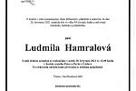Smuteční oznámení: Ludmila Hamralová.