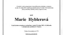 Smuteční parte: Marie Hyblerová.