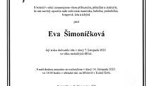 Smuteční oznámení: Eva Šimoníčková.