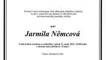 Smuteční oznámení: Jarmila Němcová.