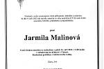 Smuteční oznámení: Jarmila Malinová.