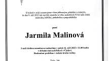 Smuteční oznámení: Jarmila Malinová.