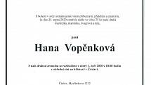 Smuteční parte: Hana Vopěnková.