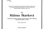 Smuteční parte: Růžena Škarková.