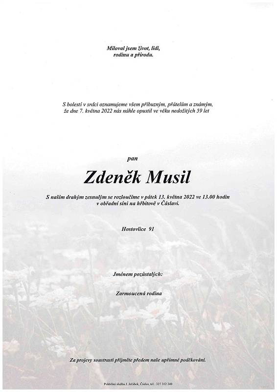 Smuteční oznámení: Zdeněk Musil