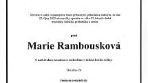 Smuteční oznámení: Marie Rambousková.