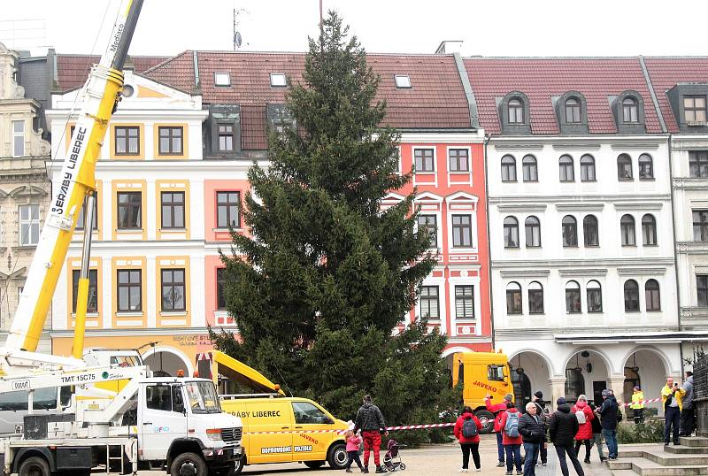Na libereckém náměstí stojí vánoční strom.