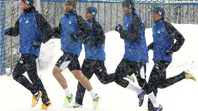 První trénink před jarním kolem ligy absolvovali fotbalisté FC Slovan Liberec na umělém trávníku U Nisy.