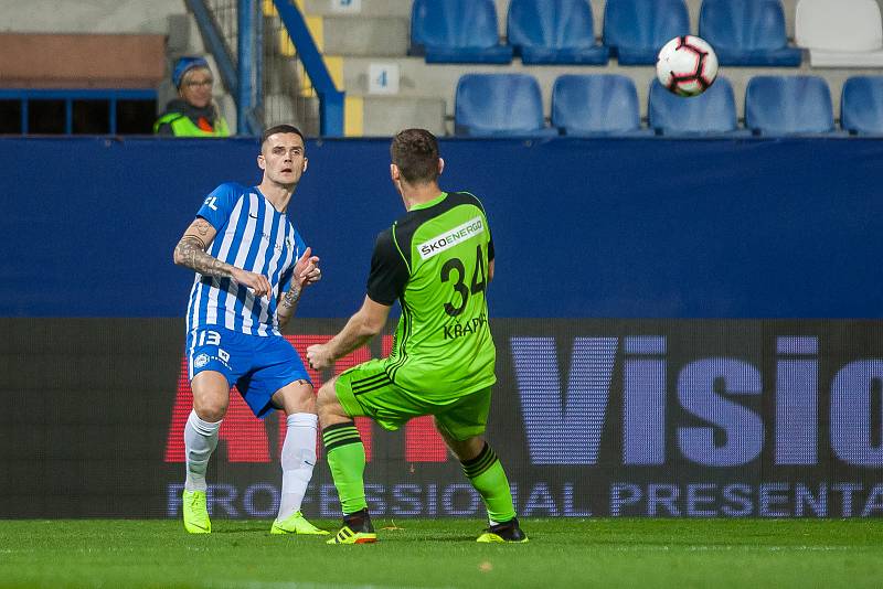 Zápas 14. kola první fotbalové ligy mezi týmy FC Slovan Liberec a FK Mladá Boleslav se odehrál 5. listopadu na stadionu U Nisy v Liberci. Na snímku vlevo Roman Potočný.