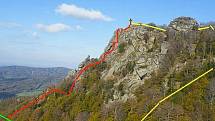 Via ferrata na Frýdlantské cimbuří je na mapce nakreslena červeně. 