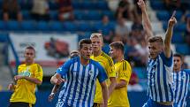 Zápas 1. kola první fotbalové ligy mezi týmy FC Slovan Liberec a MFK Karviná se odehrál 21. července na stadionu U Nisy v Liberci. Na snímku vlevo (v modrém) Taras Kacharaba.