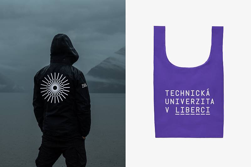 Nepromokavý funkční merchandising (softshell bunda a taška se zipem) vyrobený ve spolupráci s fakultami a ústavy FT a CXI TUL.