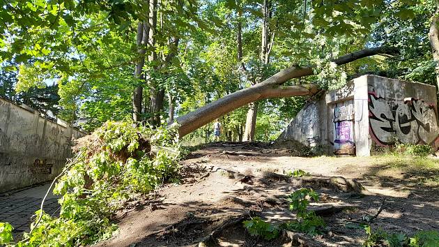 V Liberci po bouřce zůstaly poničené cesty, chodníky i silnice, parky i třeba areály školek a škol.