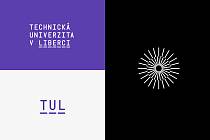 Kompletní český výpis názvu, zkratka TUL a doplňkový symbol Ještědu.
