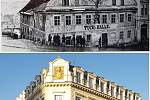 Mistrovský dům soukeníků v roce 1870 a nynější Budvarka.