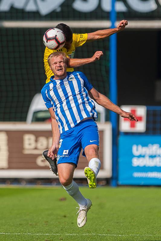 Zápas 1. kola první fotbalové ligy mezi týmy FC Slovan Liberec a MFK Karviná se odehrál 21. července na stadionu U Nisy v Liberci. Na snímku je Jan Mikula.