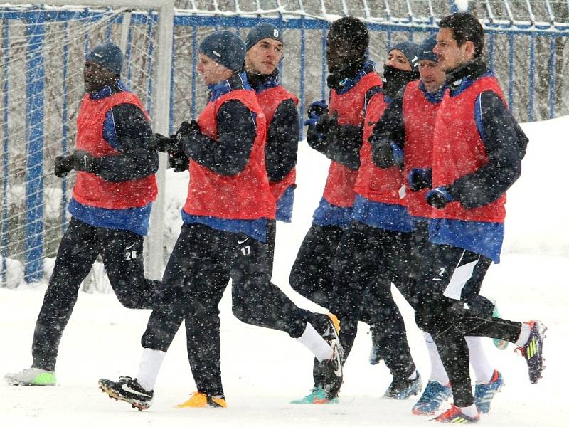 První trénink před jarním kolem ligy absolvovali fotbalisté FC Slovan Liberec na umělém trávníku U Nisy.