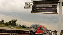 Prezentační jízda železničního dopravce Arriva na tratích v Libereckém kraji. Na snímku vlak Siemens Desiro zachycen ve stanici Turnov.