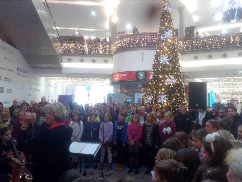 Lidé zpívali koledy i v OC Forum Liberec.