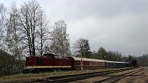 O víkendu 2.-3. listopadu 2019 proběhly na trati z Liberce do Žitavy oslavy 160 let trati. Na snímku zvláštní historický vlak ve stanici Chrastava.