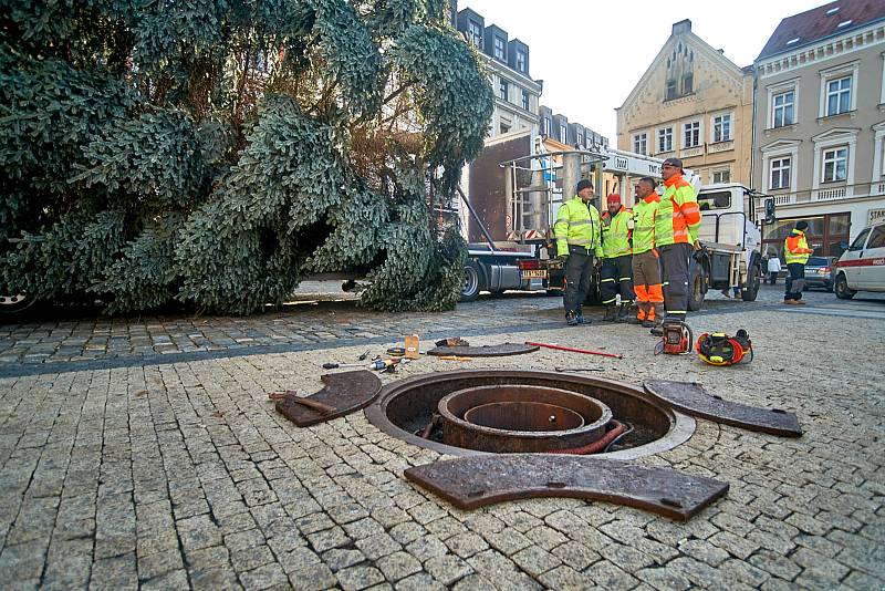 Instalace vánočního stromu na náměstí dr. Edvarda Beneše.