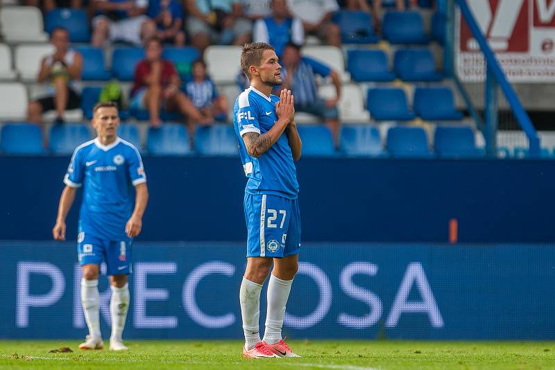 Zápas 3. kola první fotbalové ligy mezi týmy FC Slovan Liberec a FK Teplice se odehrál 4. srpna na stadionu U Nisy v Liberci. Na snímku vpravo je Aleš Nešický.