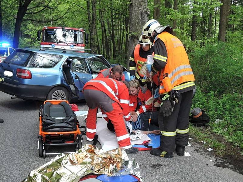 Hasiči byli povoláni k dopravní nehodě, při které auto narazilo do stromu. 