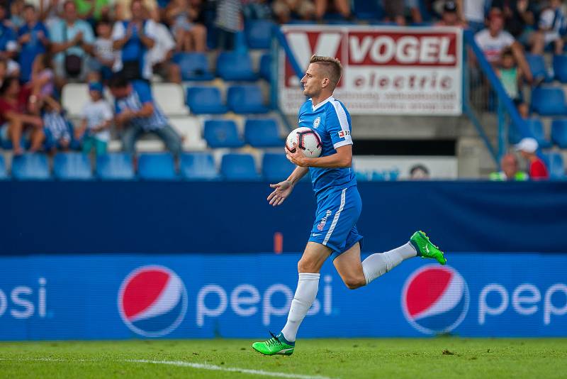 Zápas 3. kola první fotbalové ligy mezi týmy FC Slovan Liberec a FK Teplice se odehrál 4. srpna na stadionu U Nisy v Liberci. Na snímku je Jan Pázler.