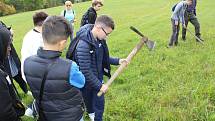 V rámci mezinárodního projektu tři desítky dětí vysadily javory podél rychlostní silnice ve Stráži. Ze stromů bude protihluková stěna.