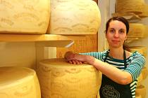 BOCHNÍKY sýra vyrobeného z kvalitního českého mléka podle tradiční italské receptury zrají na prodejně několik měsíců, než se naporcují pro zákazníky, říká Kristýna Lukešová. 