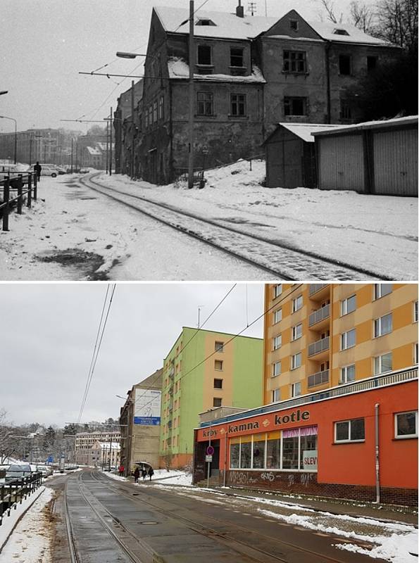 Mlýnská ulice v roce 1978 a 2021.