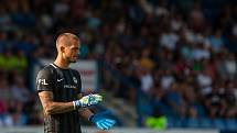 Zápas 1. kola první fotbalové ligy mezi týmy FC Slovan Liberec a MFK Karviná se odehrál 21. července na stadionu U Nisy v Liberci. Na snímku je brankář Václav Hladký.