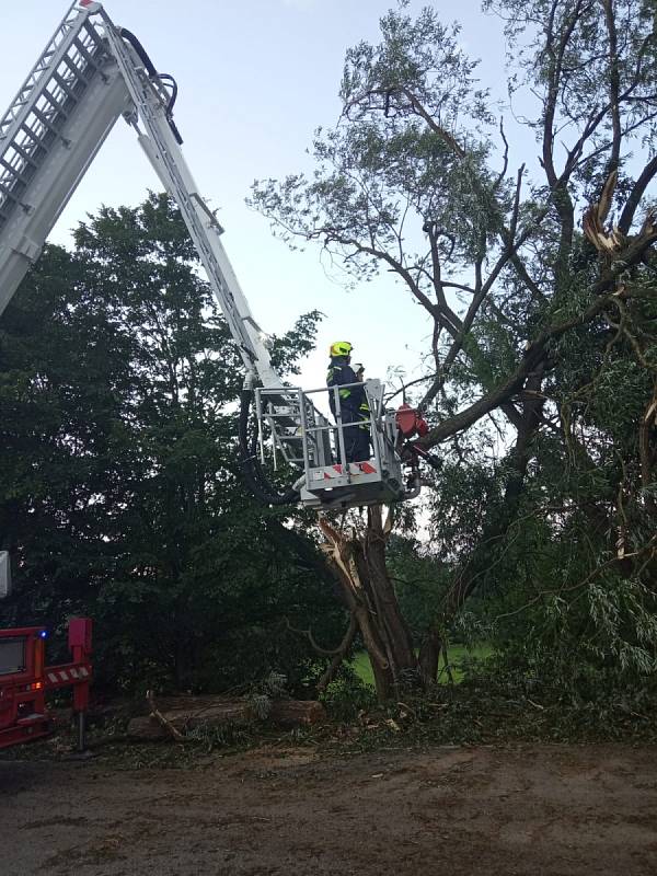 Zásahy hasičů u popadaných stromů na Dačicku v pondělí 20. června.