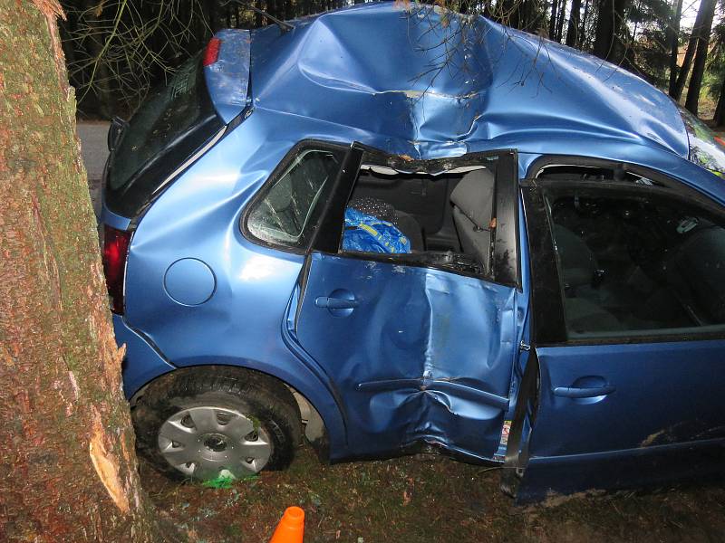 Při dopravní nehodě u Blažejova narazilo auto do stromu.