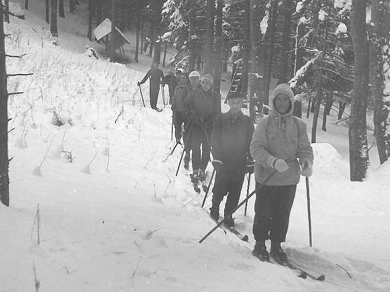 Zájezd na hory v lednu 1954 – cesta na Revíz Jeseníky.