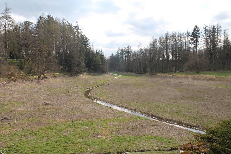 Rybník u zámku Červená Lhota je zatím stále vypuštěný.