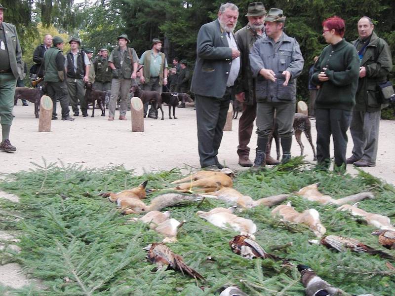 Slavnostní nástup mezinárodní soutěže ohařů u Schwarzenberské hrobky v Třeboni.