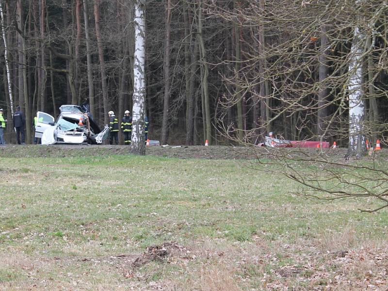 U Lásenice se střetlo osobní auto s kamionem. Jedna osoba v autě na místě zemřela, druhá byla těžce zraněná. 