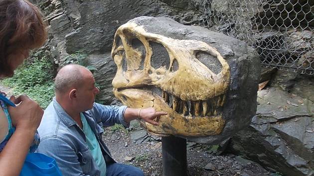 Stejnou repliku hlavy tyrannosaura rexe, jaká je k vidění v pražské zoo, si budou moci od 7. května prohlédnout i návštěvníci Houbového parku v Roseči.