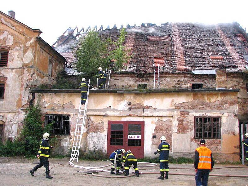 Požár historického pivovaru v centru J. Hradce.