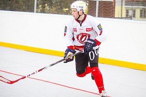Obránce jindřichohradeckých prvoligových hokejbalistů Martin Hunal.