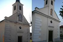 Kaple v Hříšici před a po rekonstrukci fasády.