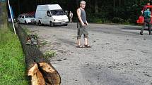 Třeboňští rybáři odstraňovali z rybníka Svět u bezpečnostního přelivu spadlý strom. 